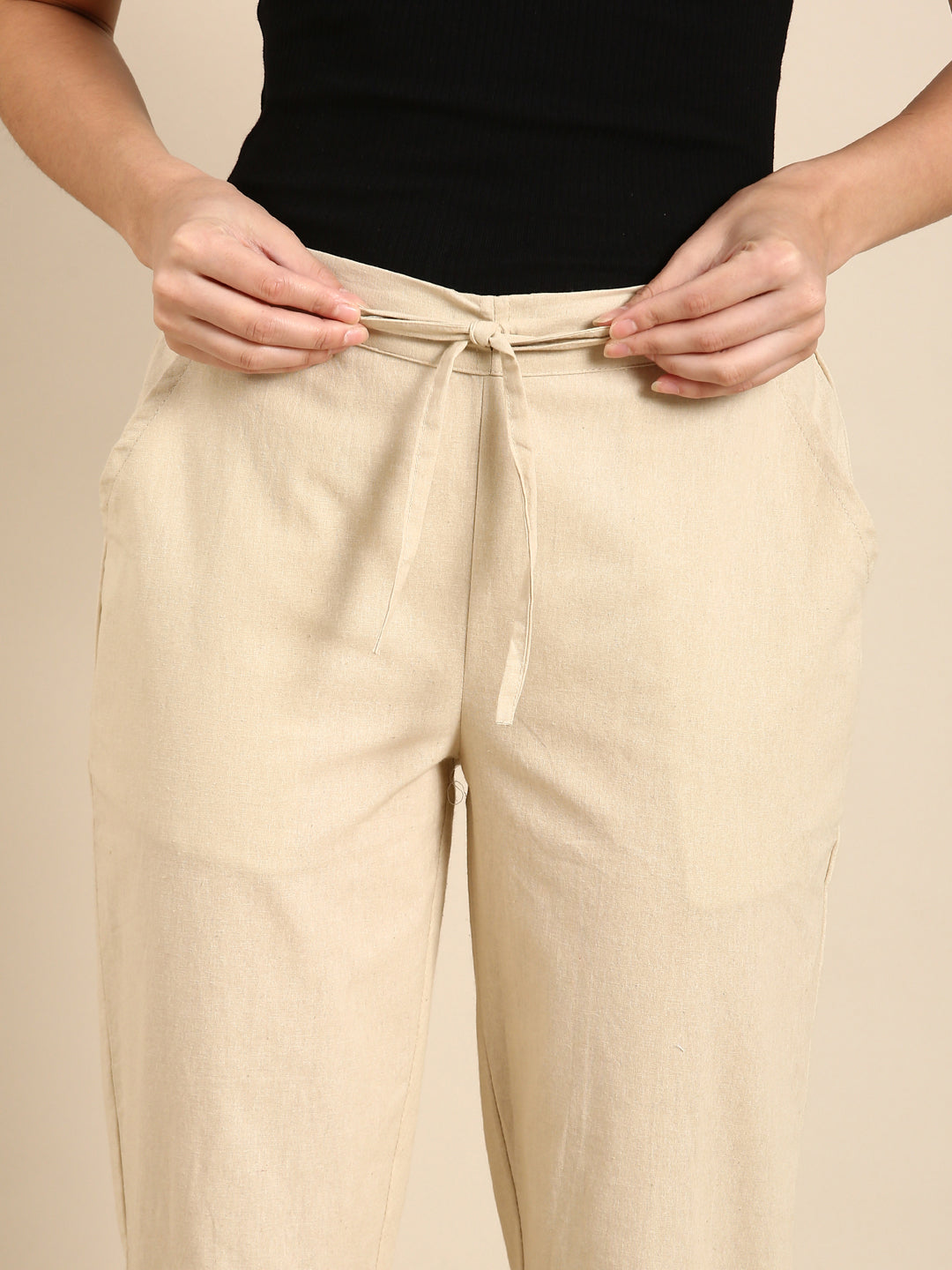 Beige Side Chikan Pants