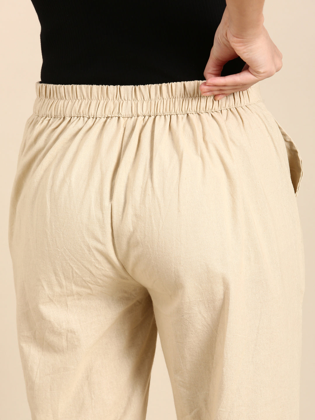 Beige Side Chikan Pants
