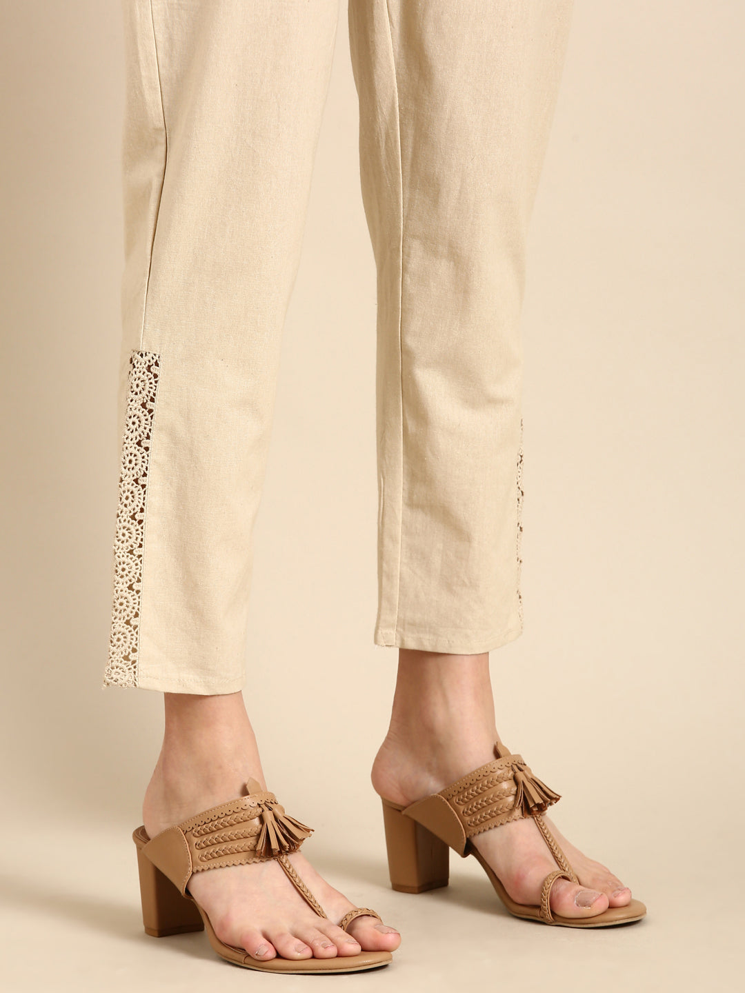 Beige Side Chikan Pants