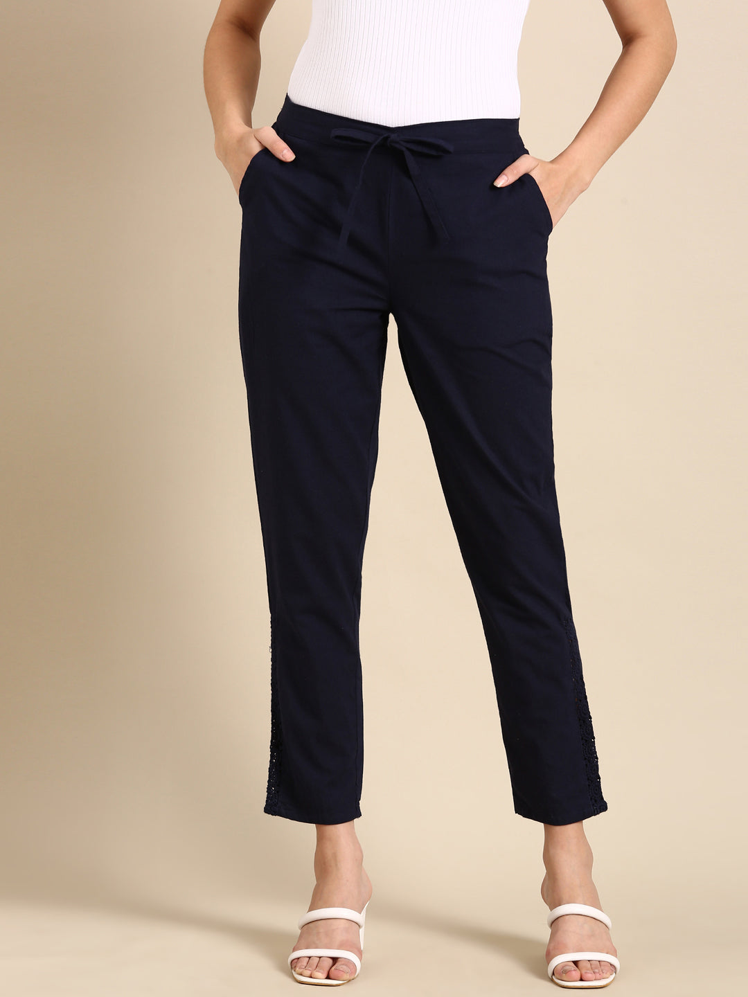 Navy Blue Side Chikan Pants