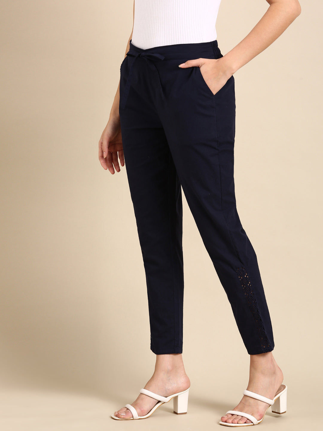 Navy Blue Side Chikan Pants