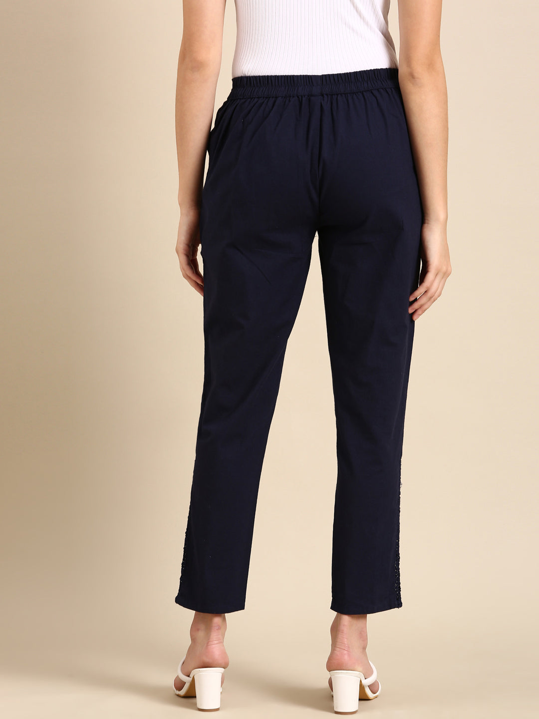 Navy Blue Side Chikan Pants